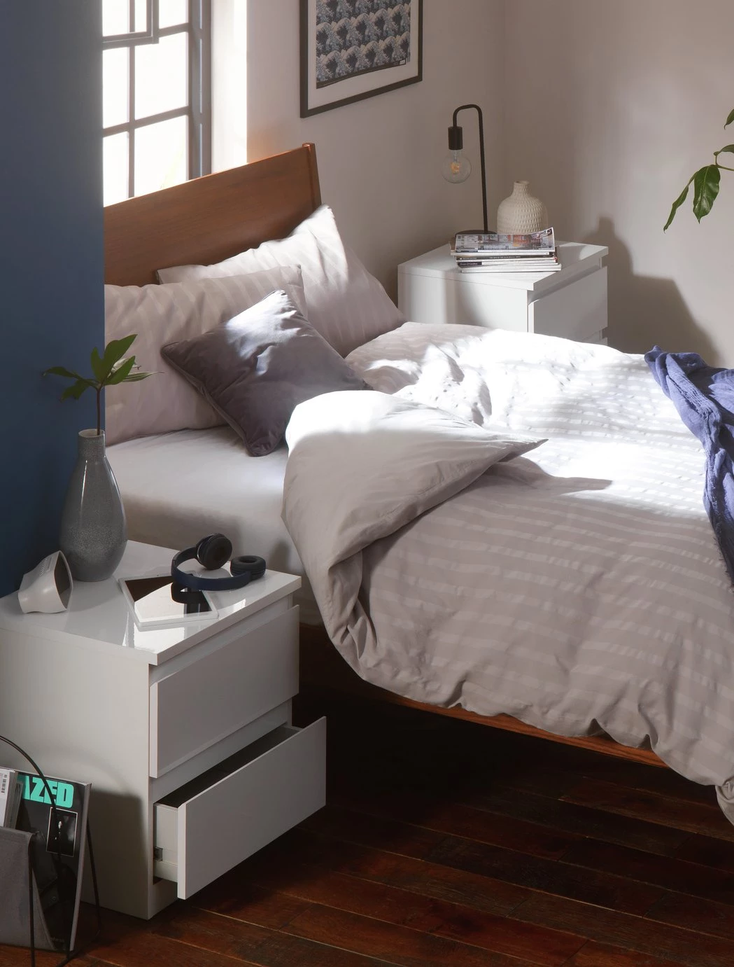 Free Shipping - Habitat Jenson Gloss 2 Bedside Tables Set White Grey Furniture 2 Free Shipping - Habitat Jenson Gloss 2 Bedside Tables Set White Grey Furniture - Image 2