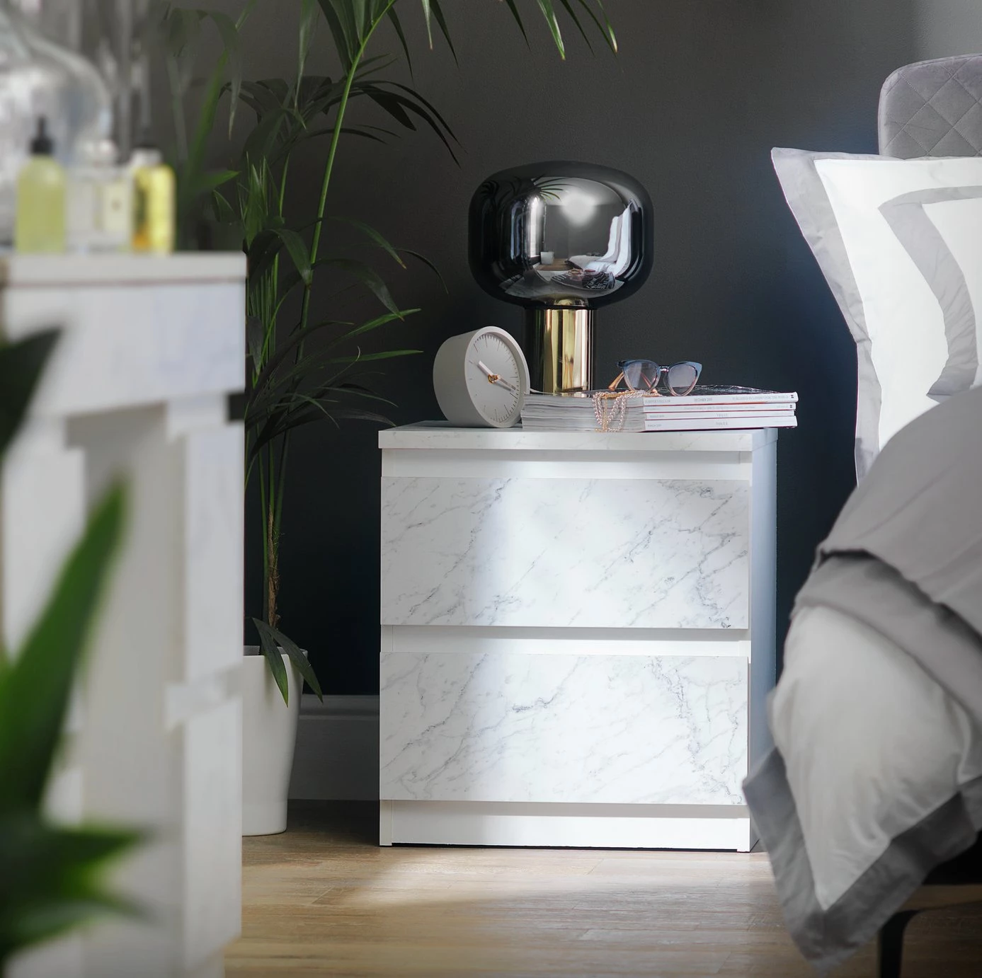 Free Shipping - Habitat Jenson 2 Drawer Marble Bedside Table White Furniture 2 Free Shipping - Habitat Jenson 2 Drawer Marble Bedside Table White Furniture - Image 2