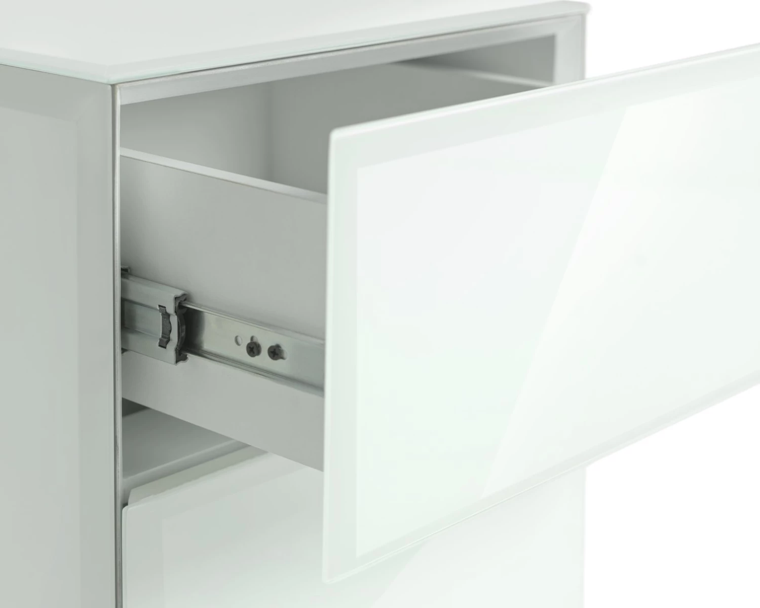 On Sale - Habitat Mayfair 3 Drawer Bedside Table White Glass Furniture 4 On Sale - Habitat Mayfair 3 Drawer Bedside Table White Glass Furniture - Image 4